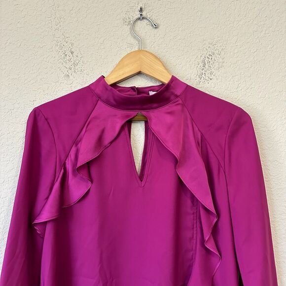 NWT PARKER Ciani Cascading Ruffle L/S Blouse Keyhole in Deep Plum - Picture 4 of 15